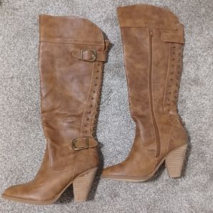 Not Rated Tall Boots in Brown with Brass Accents